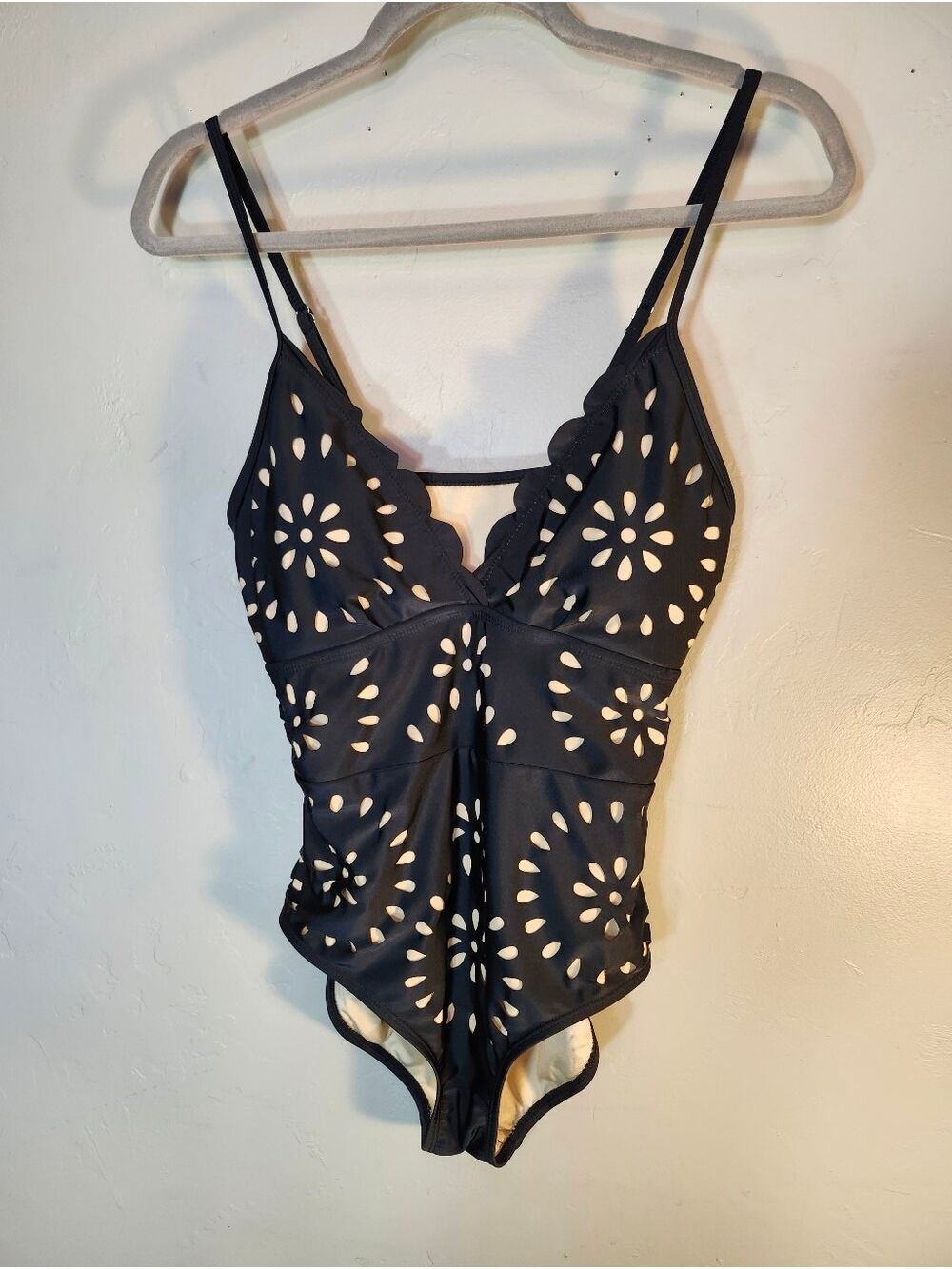 Flexmaker Black Laser-Cut One-Piece Swimsuit with Cream Lining